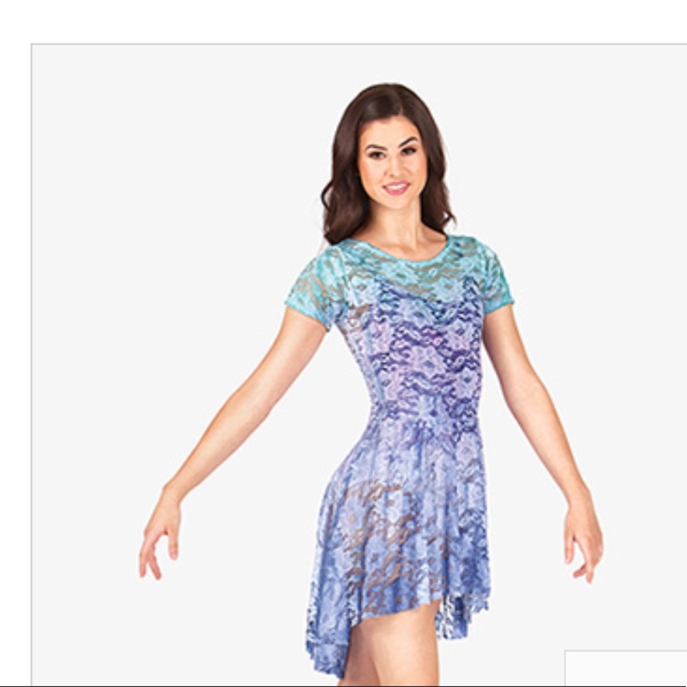 Lace overlay dance dress green purple leotard